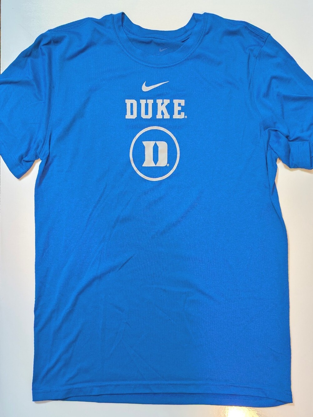 Nike Duke Dri-fit Short Sleeve Crew T-Shirt - Blue with White Logo Medium